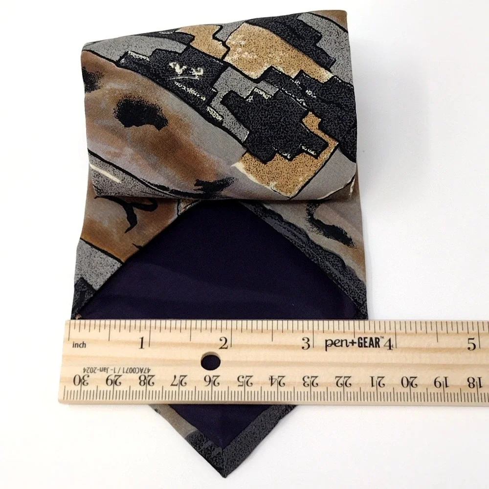 VTG 90s Options Bristol Fashions Tie Abstract Geometric Earth Tone‎ Brown Gray